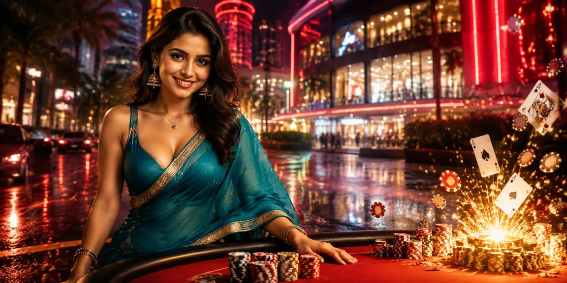 Playing poker game on mobile in Mumbai with festive attire in background